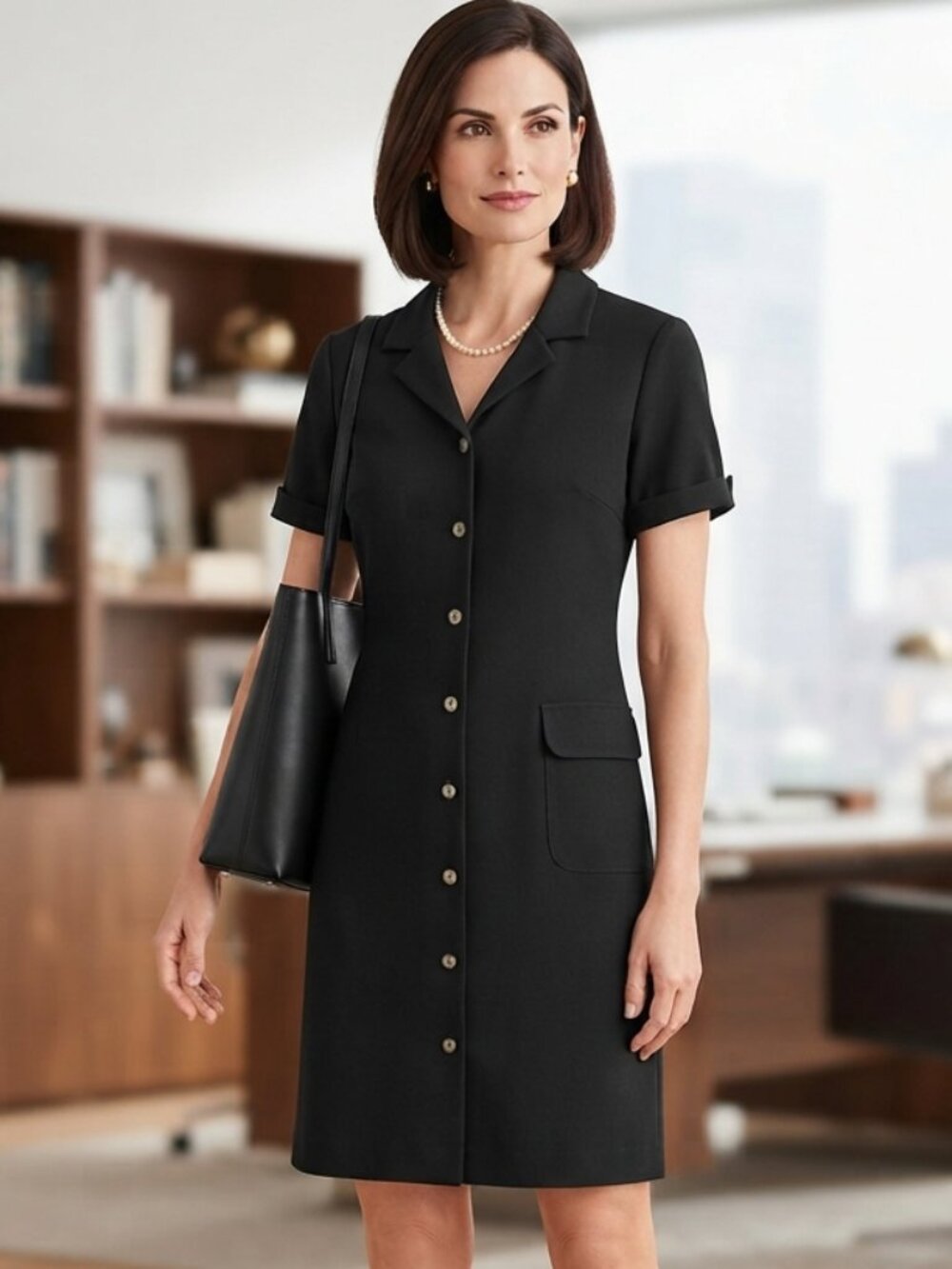 Vintage Talbots Petite Black Button-Front Shift Dress - Sz 4 - Made in USA
